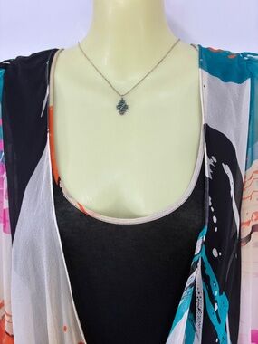 Custo Barcelona Teal, Black & Pink Abstract Silk Blouse Vintage sz 4